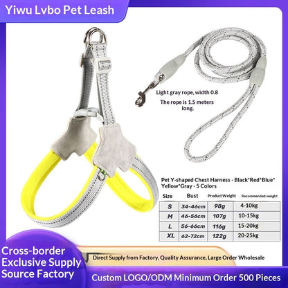 Dog Leash Wholesale Cross-Border New Vest-Style Harness Breathable Y-Shaped Reflective Thickened Outdoor Dog Walking Leash