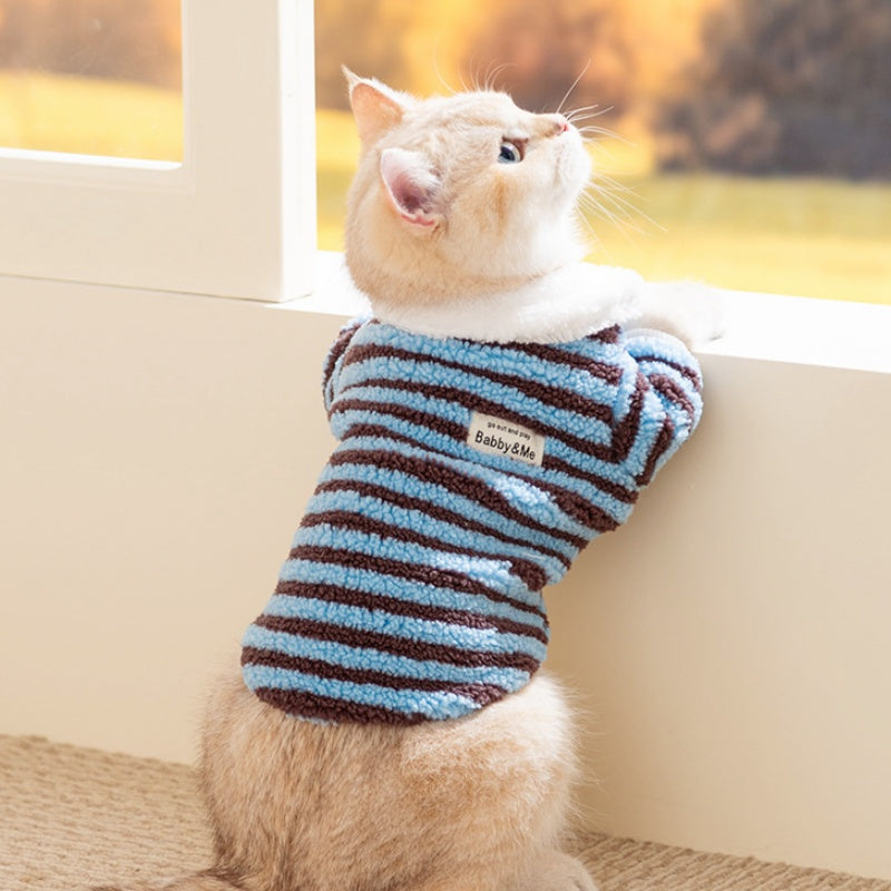 Soft Plush Striped Pet Shirt, Cozy Button-Down Puppy Sweater For Small Dogs And Cats, Warm Winter Fleece Dog Clothing, Comfortable Puppy Outfit For Chihuahua, Yorkie, Poodle, Shih Tzu