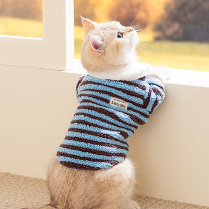 Soft Plush Striped Pet Shirt, Cozy Button-Down Puppy Sweater For Small Dogs And Cats, Warm Winter Fleece Dog Clothing, Comfortable Puppy Outfit For Chihuahua, Yorkie, Poodle, Shih Tzu