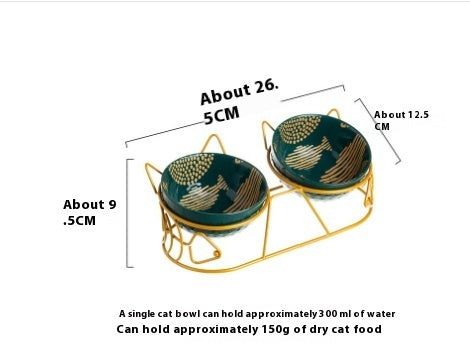 Pet Cat Bowl Ceramic Double Bowl Protection Cervical Spine Fixed Tilt