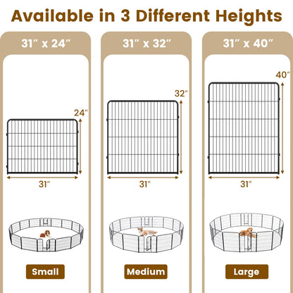16 Panel 24/32/40 Inches Height Dog Playpen with Lock and Large Door