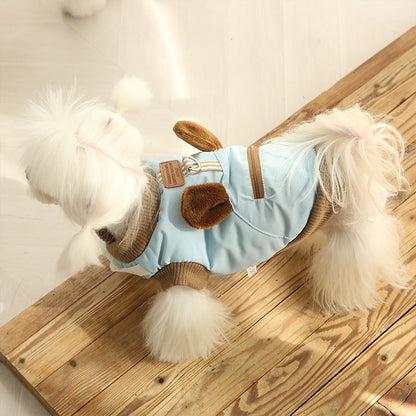 This Autumn And Winter Warm Dog Coat With Three-dimensional Ears And Two Feet Can Be Used To Pull Small And Medium-sized Dogs And Cats. Spring Style Pet Clothing