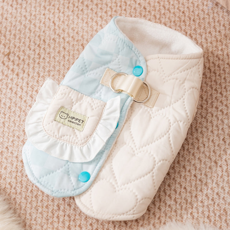 For Autumn And Winter, There Are Thick And Warm Heart-shaped Checkered Pocket Towing Vests, Cotton-padded Clothes, And Two-legged Pet Dog Clothes For Cats