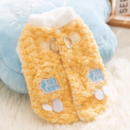 Cozy Winter Plush Dog Jacket Soft Fleece Lining Adorable Patches Design Pet Coat For Small Medium Dogs With D Ring