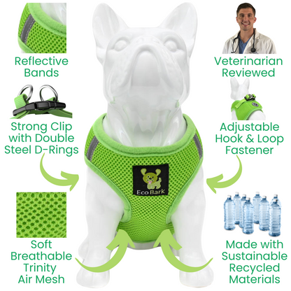 EcoBark Step In Dog Harness - XXXS to Small Breeds- Reflective Soft Mesh Harness for Teacup, Small Dogs and Puppies / Lime Green