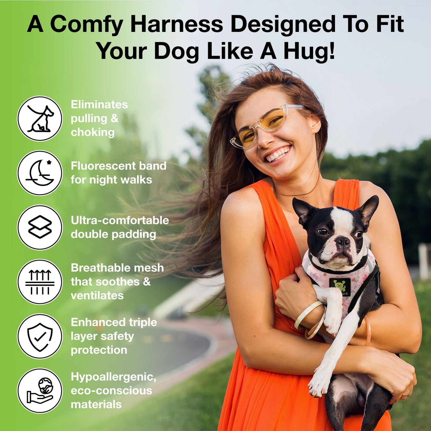 EcoBark Step In Dog Harness - XXXS to Small Breeds- Reflective Soft Mesh Harness for Teacup, Small Dogs and Puppies / French Floral