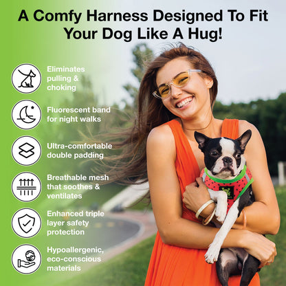 EcoBark Step In Dog Harness - XXXS to Small Breeds- Reflective Soft Mesh Harness for Teacup, Small Dogs and Puppies / Watermelon