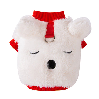 Cute Plush Bear Pet Jacket With Leash Ring, Adorable 3D Bear Face Dog Coat For Small Dogs