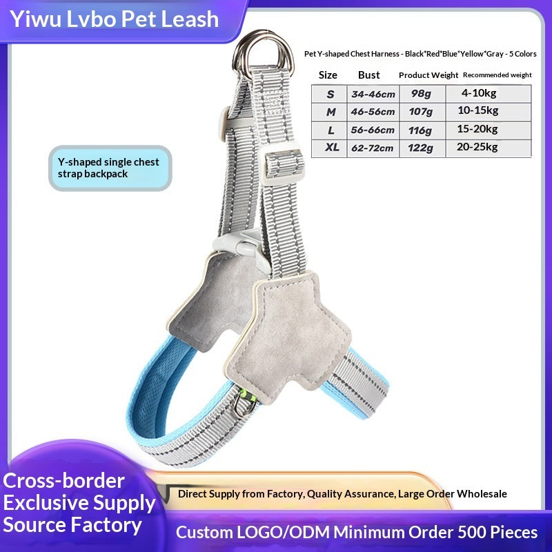 Dog Leash Wholesale Cross-Border New Vest-Style Harness Breathable Y-Shaped Reflective Thickened Outdoor Dog Walking Leash