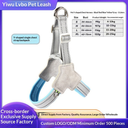 Dog Leash Wholesale Cross-Border New Vest-Style Harness Breathable Y-Shaped Reflective Thickened Outdoor Dog Walking Leash