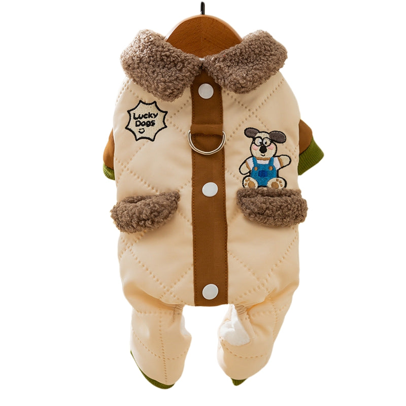 Warm And Thick Maillard Pocket Patch Four-legged Cotton Coat For Dogs In Autumn And Winter. Pet Clothing For Small And Medium-sized Dogs And Cats