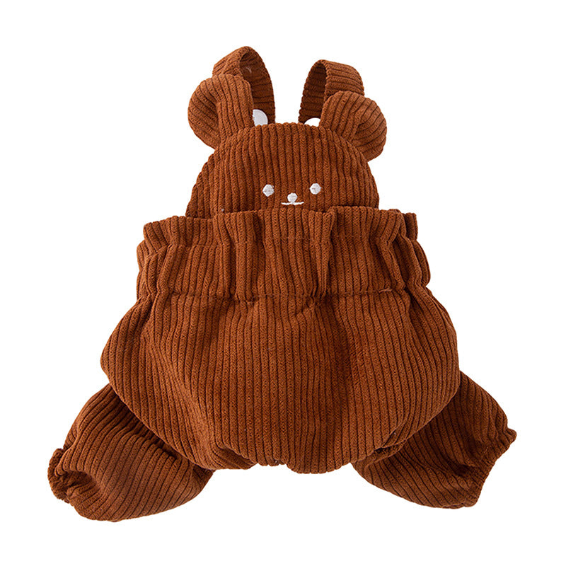 Autumn And Winter Puppy Four-legged Clothes, Cute Bear Corduroy Overalls, Bichon Frise Small Dog Warm Pet Clothes