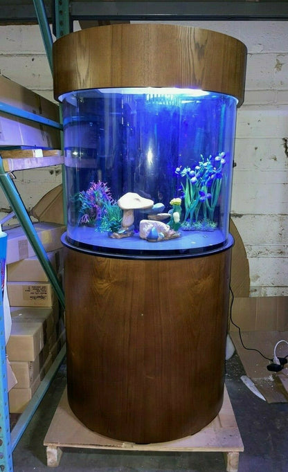 60 Gallon Half Round (Flat Sides) Reef-Ready Aquarium with Stand, Deep Oak