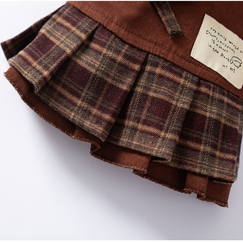 Cozy Brown Plaid Pet Sweater Dress - Fleece-Lined Dog Skirt And Cat Winter Clothes With Ruffle Trim
