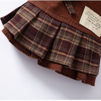 Cozy Brown Plaid Pet Sweater Dress - Fleece-Lined Dog Skirt And Cat Winter Clothes With Ruffle Trim