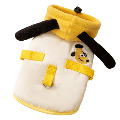 Autumn And Winter Cat Hairless Warm Cartoon Embroidered Hooded Cotton Coat, Small And Medium-sized Dog Teddy Pet Dog Clothes
