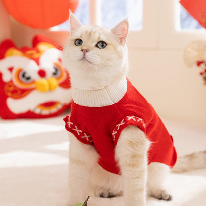 Autumn And Winter Dog Knitted Sweaters, Happy Little Dogs, Prosperous New Year Sweaters, Teddy Bichon Frises, Cat Pet Warm Clothes