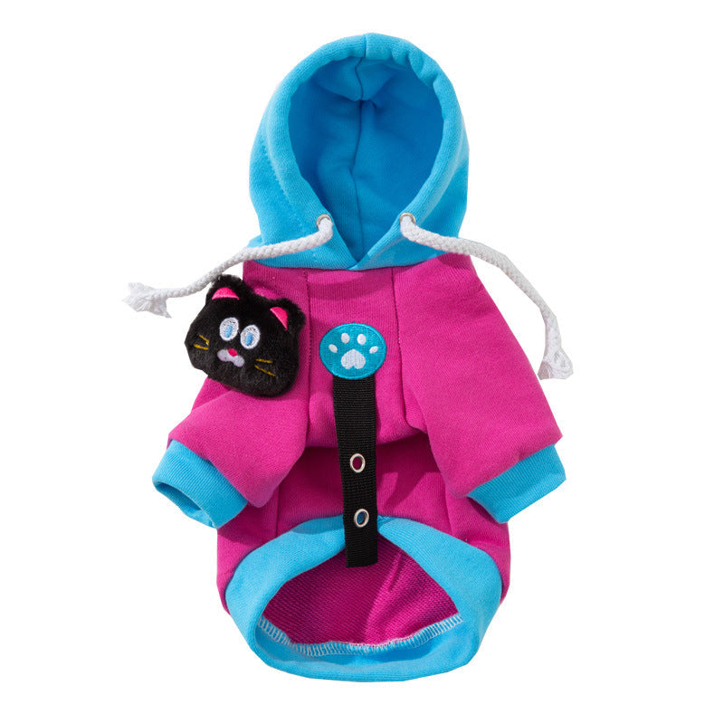 Autumn And Winter Dog Clothes, Color-blocking Hooded Cartoon Thin Sweatshirts, Small And Medium-sized Dog Teddy Vs. Panda Pet Clothing