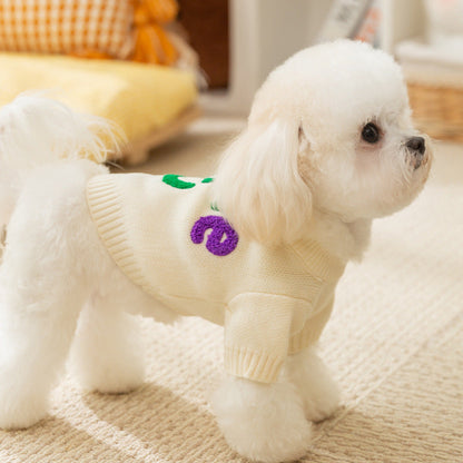 Small Dog Sweaters Knitted Pet Warm Colorful Letter Embroidery Dog Sweatshirt Winter Clothes Kitten Puppy Sweater Doggy Apparel Costumes