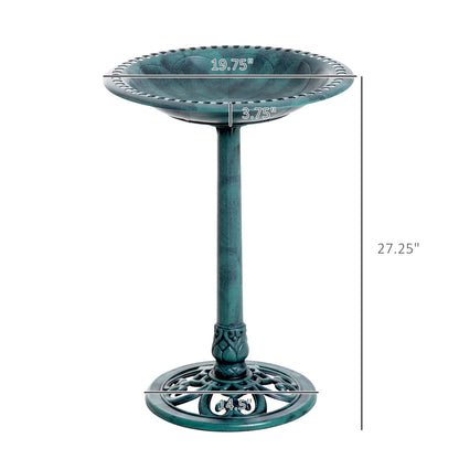 Resin Bird Bath Green Verdigris Pedestal 27 Inch