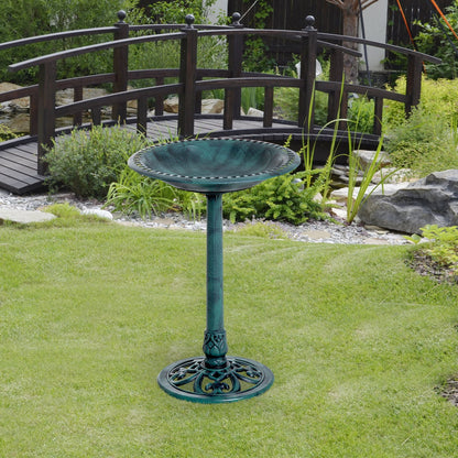 Resin Bird Bath Green Verdigris Pedestal 27 Inch