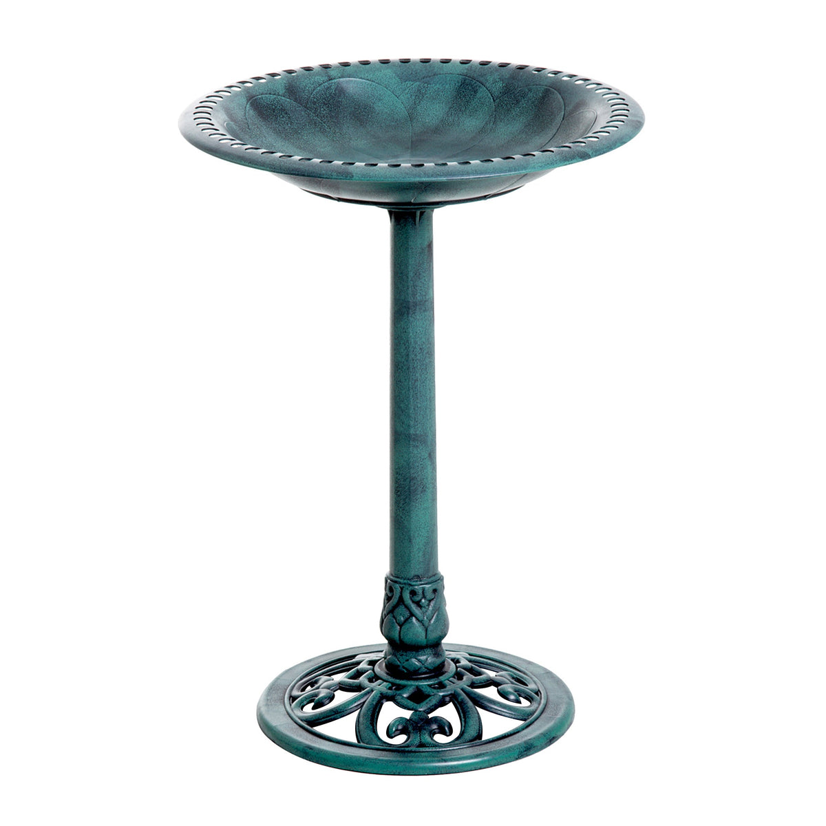Resin Bird Bath Green Verdigris Pedestal 27 Inch