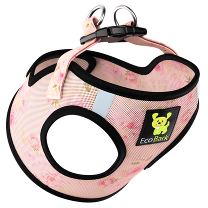EcoBark Step In Dog Harness - XXXS to Small Breeds- Reflective Soft Mesh Harness for Teacup, Small Dogs and Puppies / French Floral