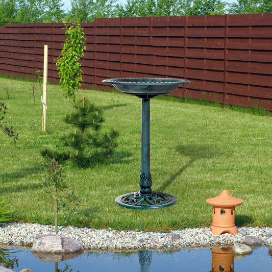 Resin Bird Bath Green Verdigris Pedestal 27 Inch