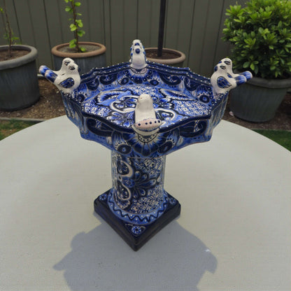 Colorful Talavera Bird Bath | Hand-Painted Ceramic Garden Art