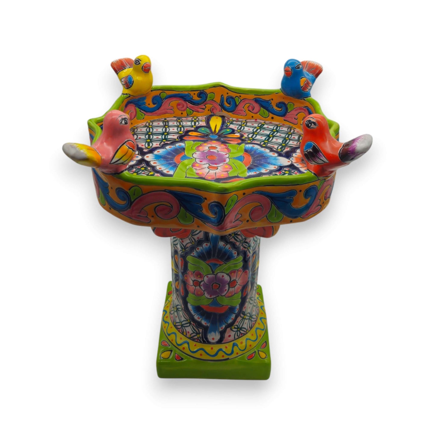 Colorful Talavera Bird Bath | Hand-Painted Ceramic Garden Art