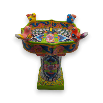 Colorful Talavera Bird Bath | Hand-Painted Ceramic Garden Art
