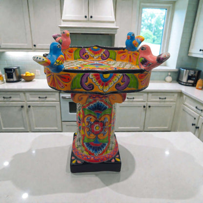 Colorful Talavera Bird Bath | Hand-Painted Ceramic Garden Art