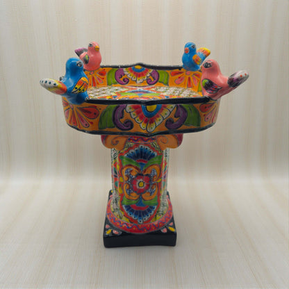 Colorful Talavera Bird Bath | Hand-Painted Ceramic Garden Art