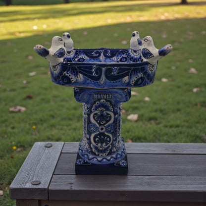Colorful Talavera Bird Bath | Hand-Painted Ceramic Garden Art