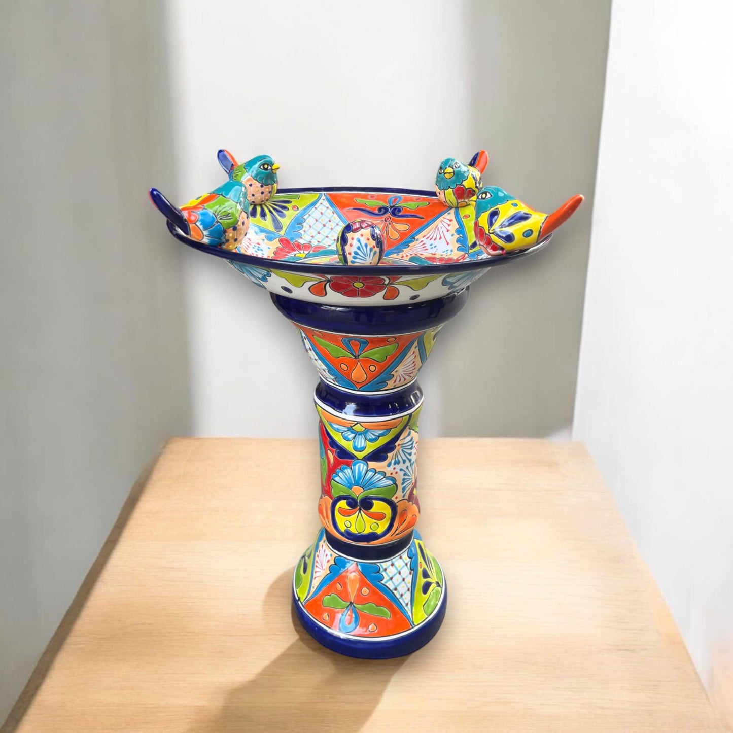Handmade Talavera Bird Bath Fountain | Mexican Ceramic Art