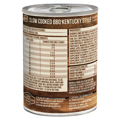Merrick Slow Cooked Grain Free Adult BBQ Kentucky Lamb Wet Dog Food (12.7oz)