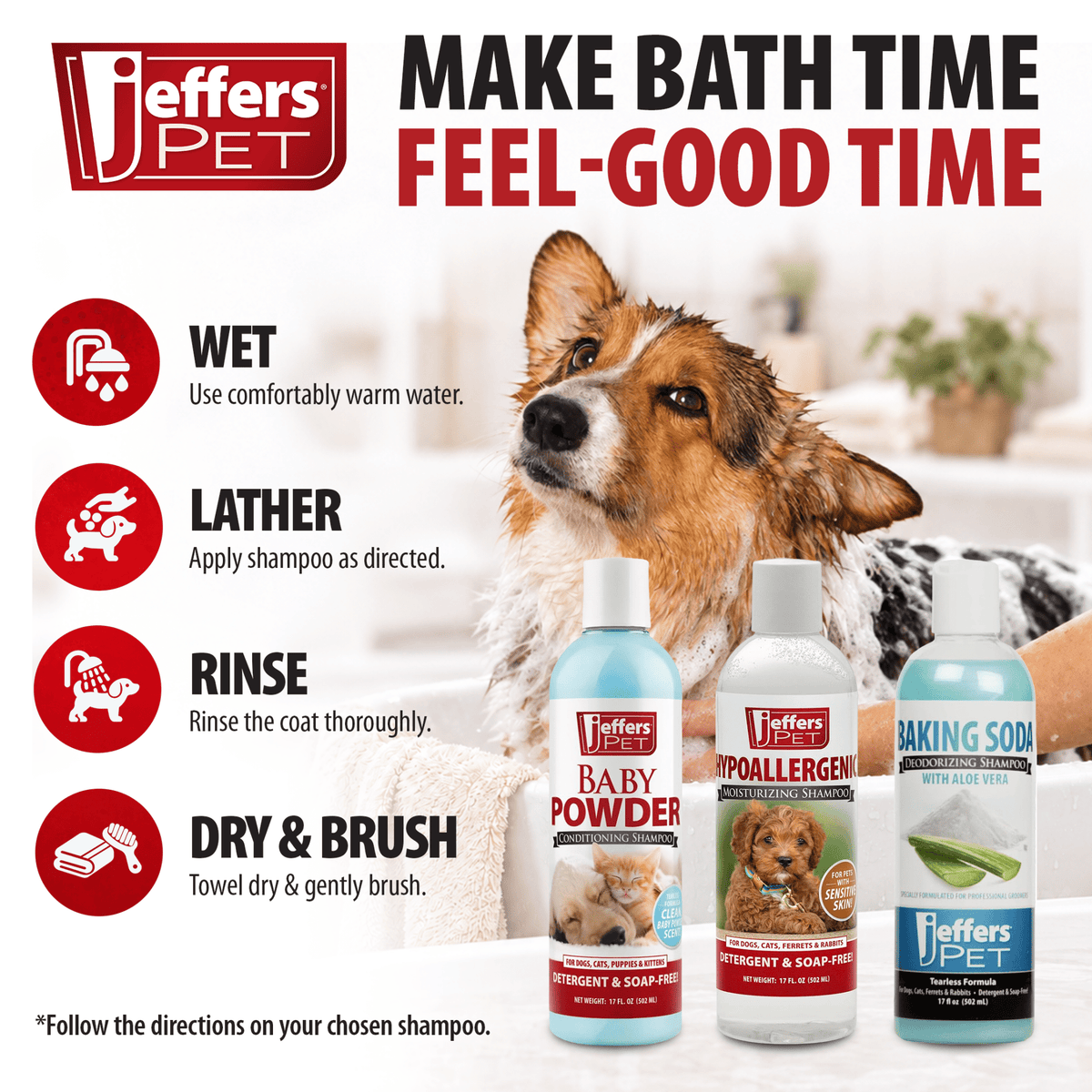 Jeffers Pet Tearless All-Purpose All-Natural Coconut Oil Shampoo for Dogs & Cats
