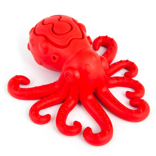 Jeffers Red Octopus Natural Rubber Treat Dispensing Dental Dog Chew Toy