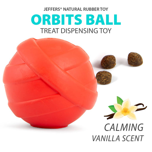 Jeffers Red Orbits Ball Natural Rubber Dental Treat Dispensing Dog Chew Toy