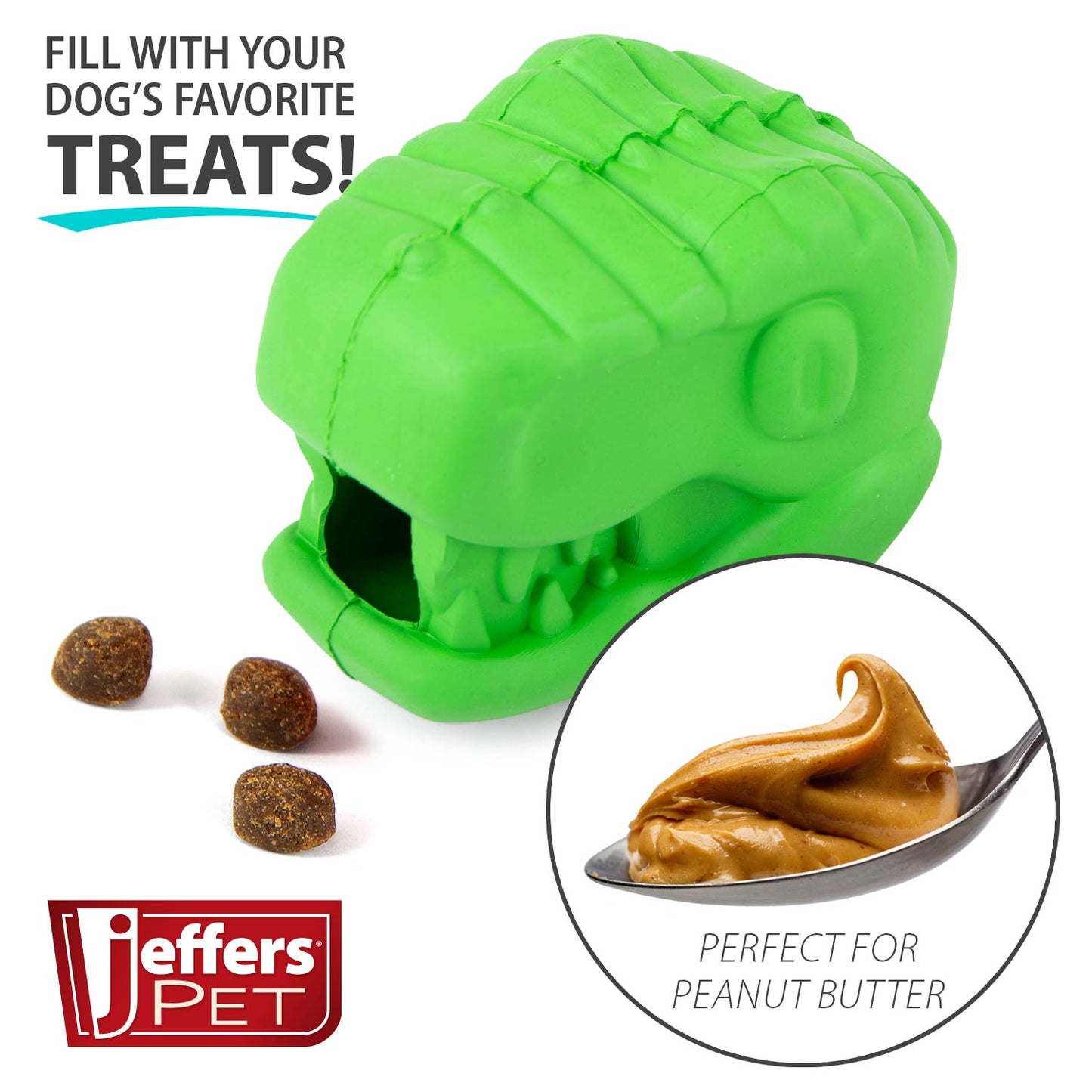 Jeffers T-Rex Natural Rubber Treat Dispensing Dental Dog Chew Toy for Medium Chewers with Vanilla Scent