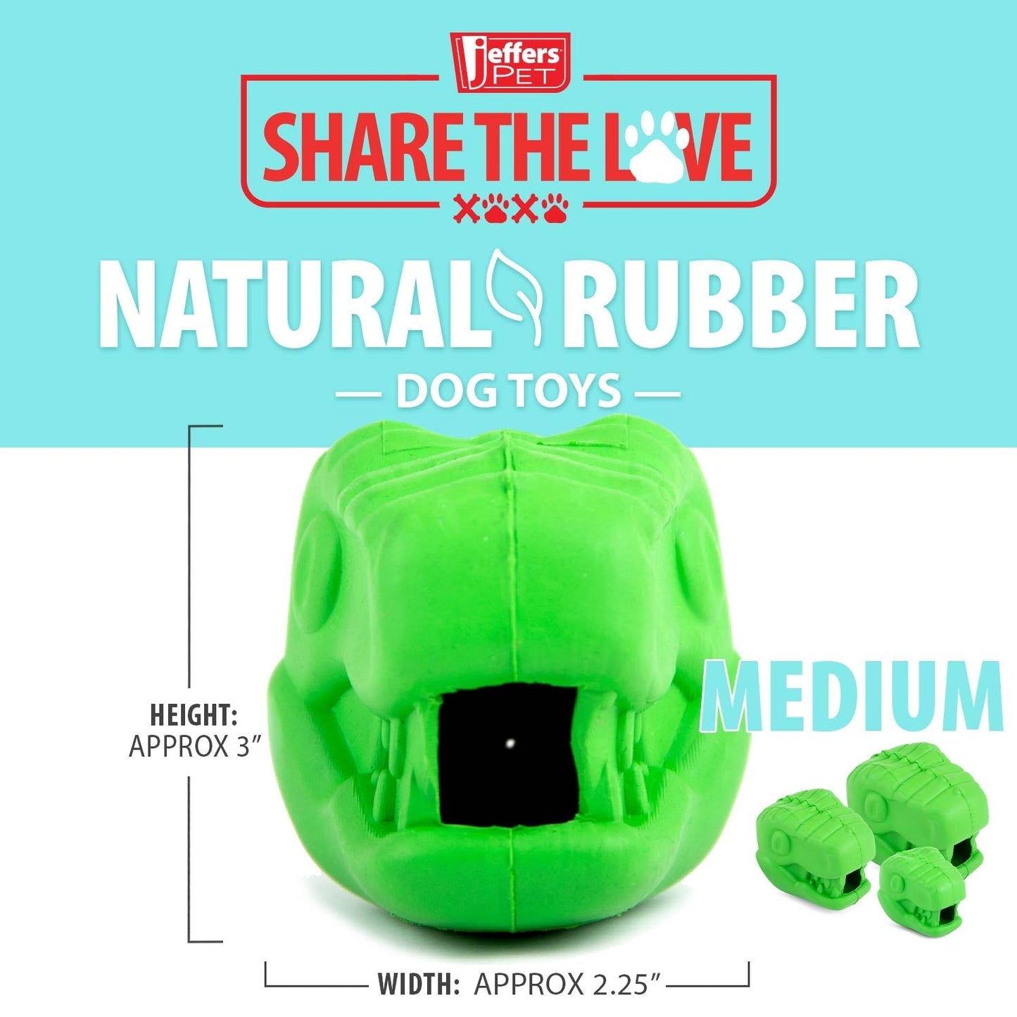 Jeffers T-Rex Natural Rubber Treat Dispensing Dental Dog Chew Toy for Medium Chewers with Vanilla Scent