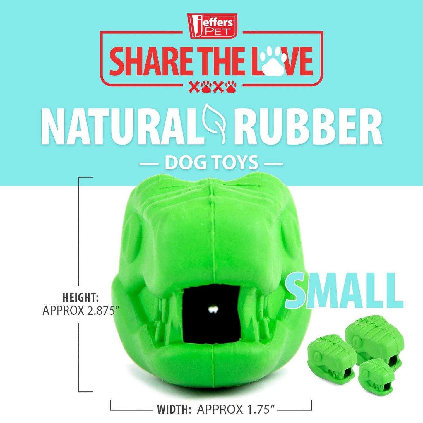 Jeffers T-Rex Natural Rubber Treat Dispensing Dental Dog Chew Toy for Medium Chewers with Vanilla Scent