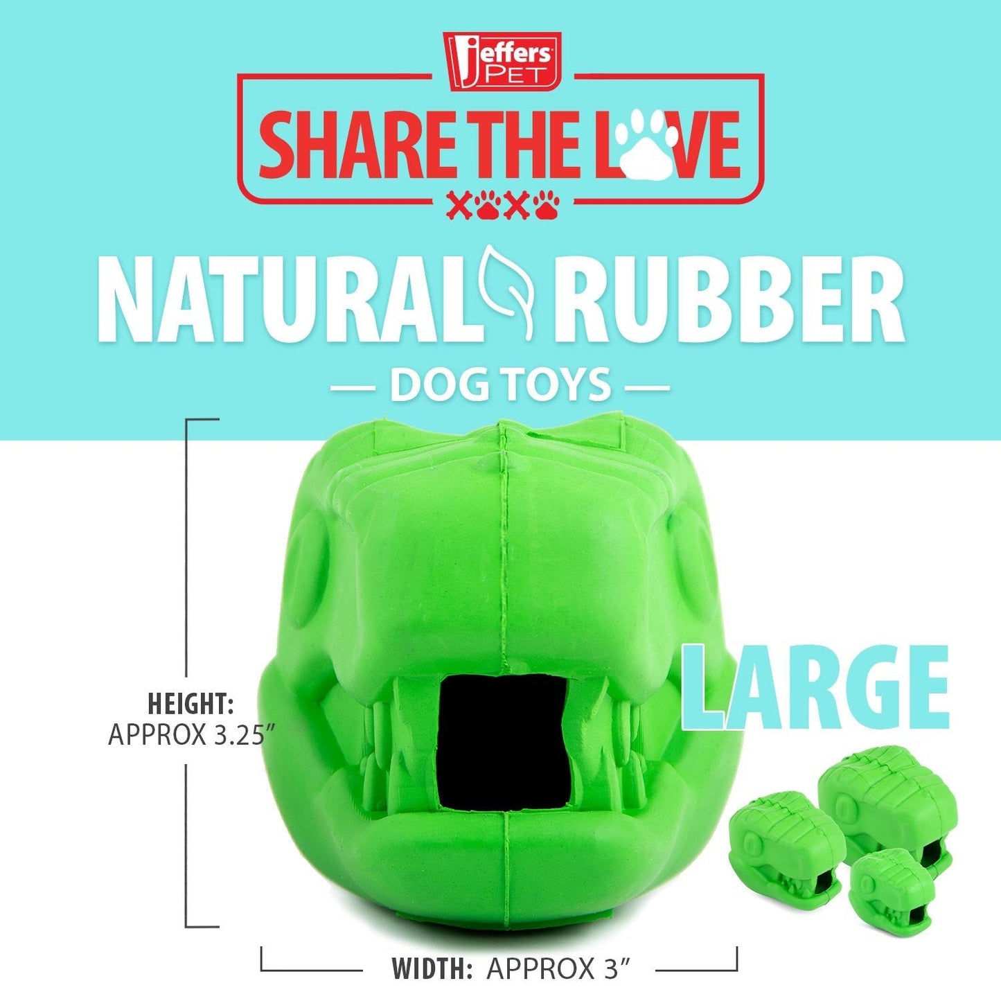 Jeffers T-Rex Natural Rubber Treat Dispensing Dental Dog Chew Toy for Medium Chewers with Vanilla Scent