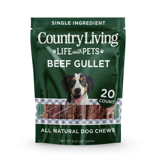 Country Living 6” Gullet Flats Dog Treats – 20 Count Bag – All-Natural Beef Esophagus Chews – High-Protein, Easily Digestible, Single-Ingredient Dog Treats – Grain-Free & Long-Lasting