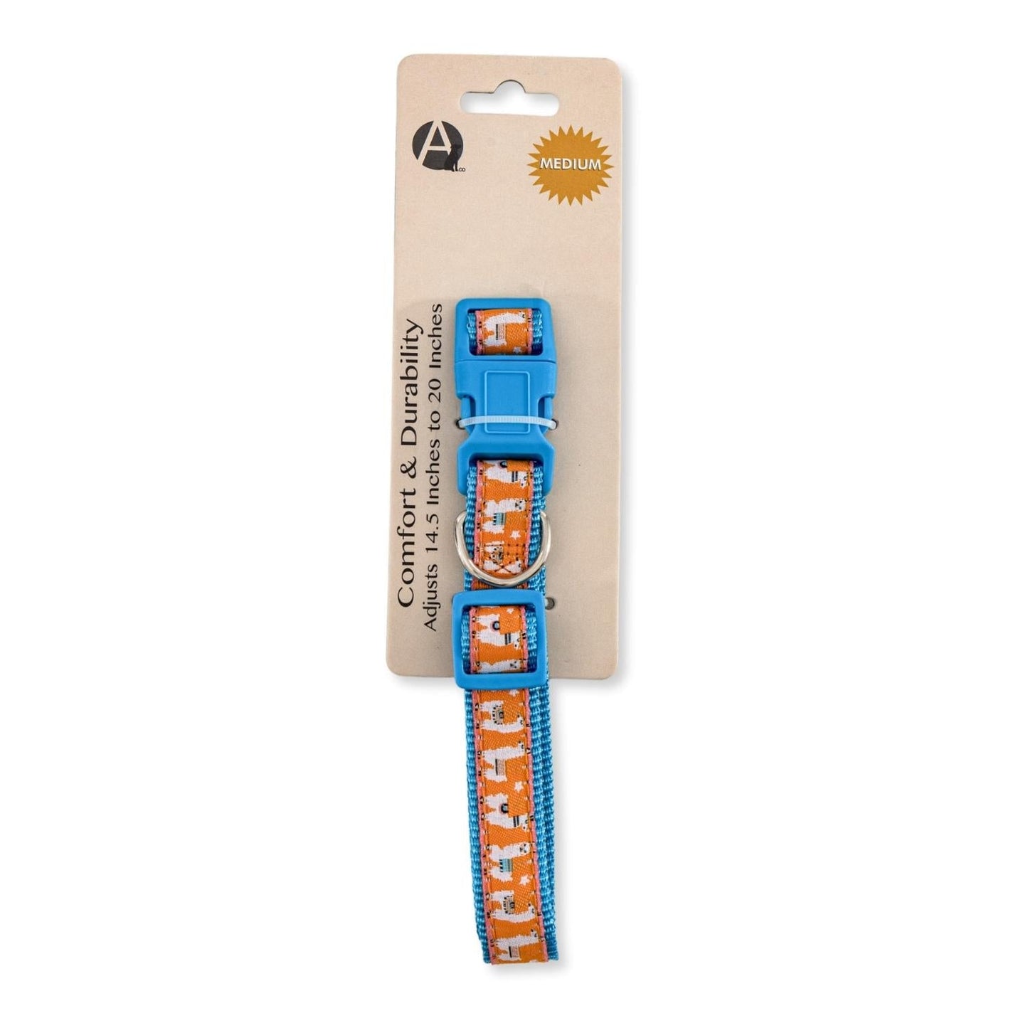 Nylon Dog Collar with Embroidered Llama Design, Adjustable,  Comfortable & Secure Fit