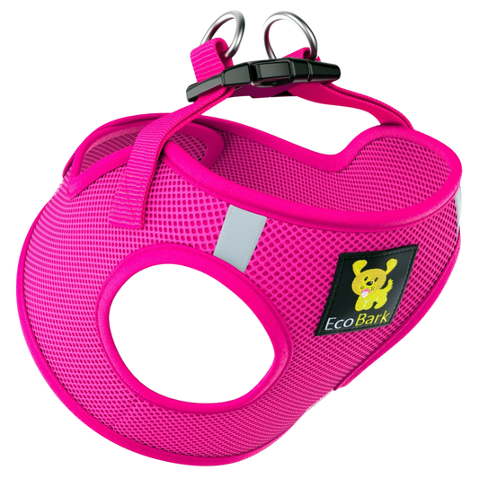 EcoBark Step In Dog Harness - XXXS to Small Breeds- Reflective Soft Mesh Harness for Teacup, Small Dogs and Puppies / Hot Pink