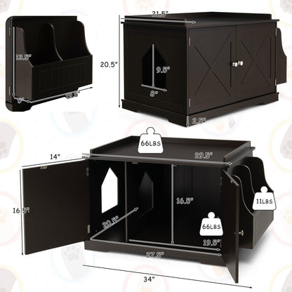 Large Wooden Cat Litter Box Enclosure with the Storage Rack