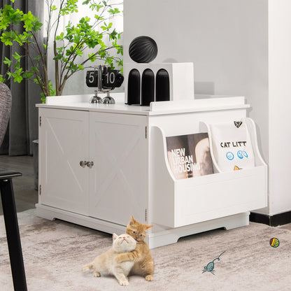 Large Wooden Cat Litter Box Enclosure with the Storage Rack