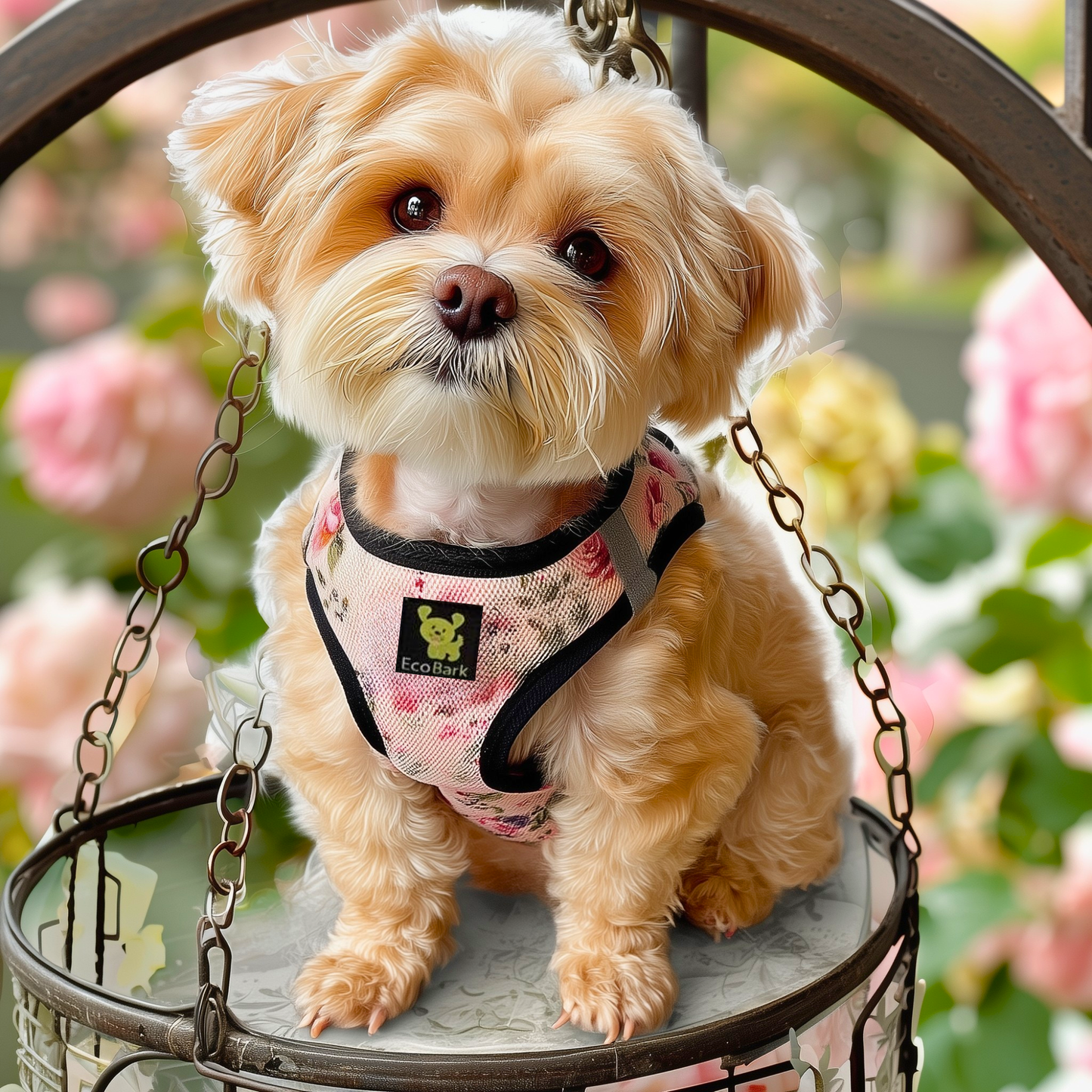 EcoBark Step In Dog Harness - XXXS to Small Breeds- Reflective Soft Mesh Harness for Teacup, Small Dogs and Puppies / French Floral