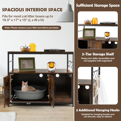 Wooden Cat Box Cabinet with with Metal Frame and Scratching Pad-Rustic Brown